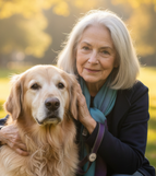 Senior dog with its owner