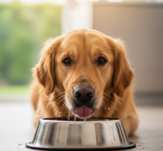 Dog drinking water from a bowl