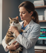 Veterinarian holding a cat