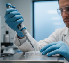 Gelişmiş bir robot kolunun Tashikin tanı test kasetini hassas bir şekilde tutmasının yakın çekimi.