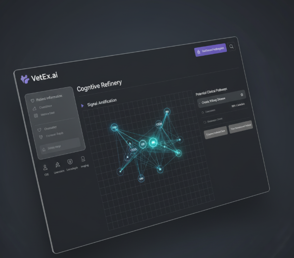 A young, thoughtful female veterinarian looking up with a confident 'aha' moment expression.